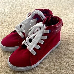 Adorable red converse style sneakers could work for boy or girl